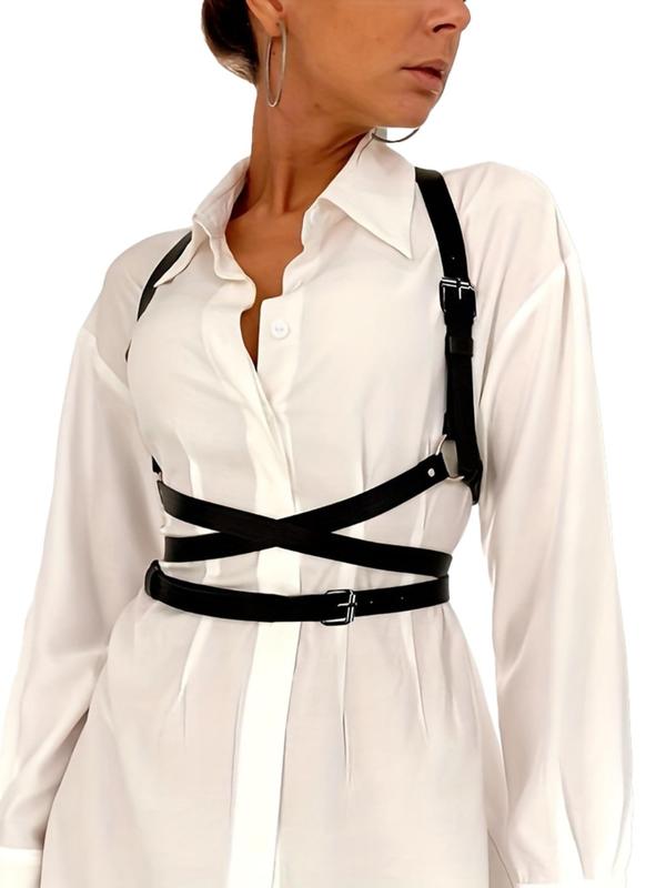 Women's Criss Cross Design Harness Belt, Casual Waistband With Suspender For Shirt Dresses & Tops