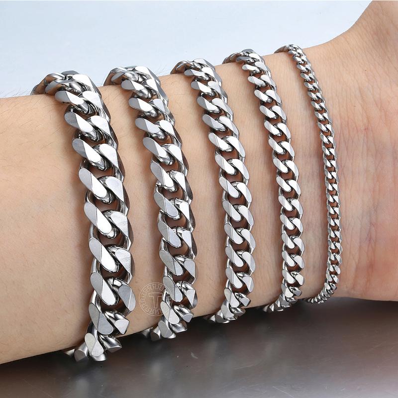 3 5 7 9 11MM Stainless Steel Curb Cuban Chain Bracelet Silver Color 7-11 inches for Men Women Summer Daily Jewelry boyfriend gifts