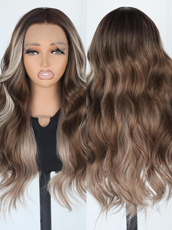 24 Inch Long Body Wave Synthetic Lace Front Wigs for Women, Gorgeous Fluffy Wigs without Bangs, Heat Resistant Synthetic Lace Front Wigs for Party, Daily Use Glueless