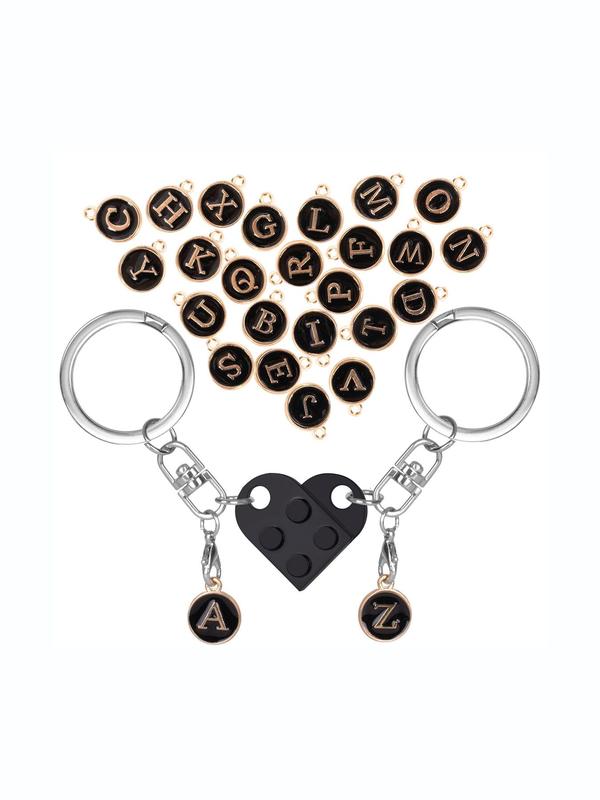 Couples Keychain Set with 26 Letters Charms, 1 Set Matching Couple Heart Keychain for Boyfriend Girlfriend, Trendy All-match & Exquisite Keychain for Gift for Back To School Wear