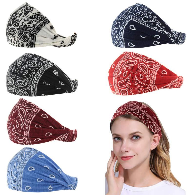 Paisley Bandana Headband for Women with Elastic Yoga Headband Outdoor Hairband Adjustable Turban Headwrap,Pack of 6