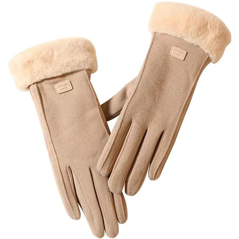 Women's Solid Color Touch Screen Riding Gloves, 1 Pair Warm & Plush Riding Gloves, Thick & Cute Women's Cold & Windproof Gloves