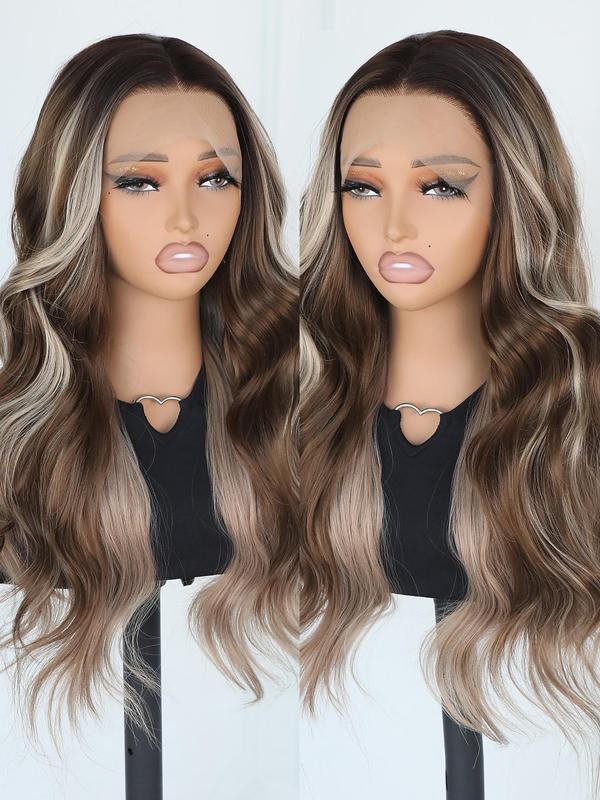 24 Inch Long Body Wave Synthetic Lace Front Wigs for Women, Gorgeous Fluffy Wigs without Bangs, Heat Resistant Synthetic Lace Front Wigs for Party, Daily Use Glueless