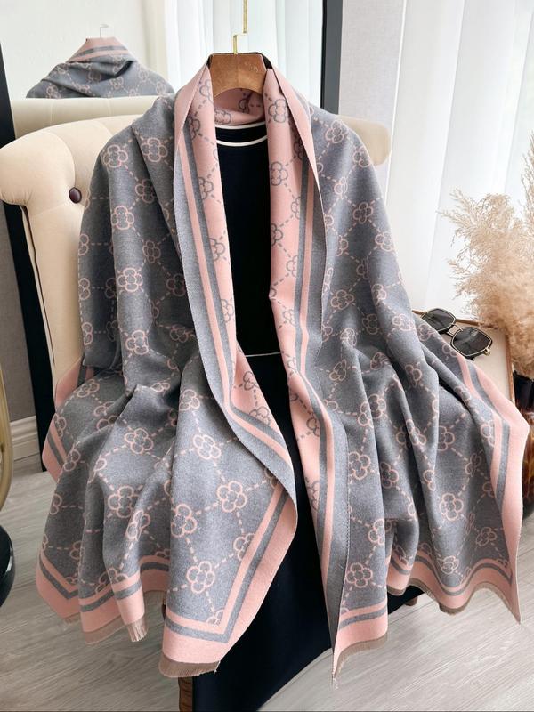 Boho Style All Over Pattern Tassel Decor Shawl, Casual Soft Warm Contrast Binding Scarf for Fall & Winter, Fashion Accessories for Women & Men, Gifts for Girlfriend, Birthday Gift for Her