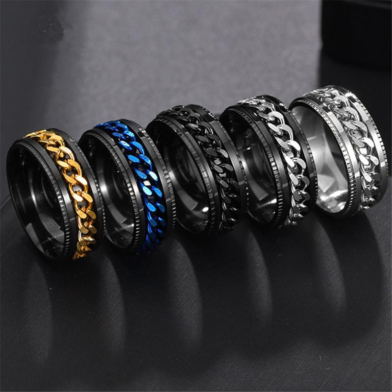 Men's Vintage Stainless Steel Link Anxiety Ring Simple Punk Fashion Chain Turnable Ring