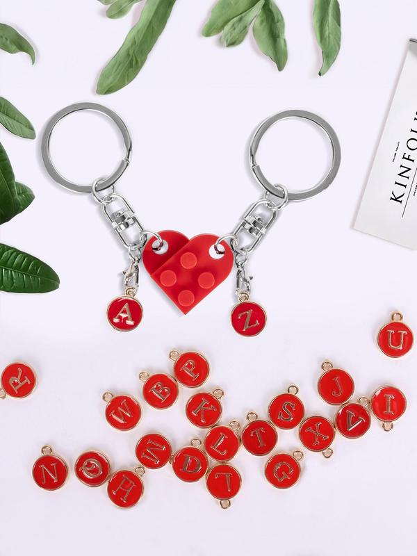 Couples Keychain Set with 26 Letters Charms, 1 Set Matching Couple Heart Keychain for Boyfriend Girlfriend, Trendy All-match & Exquisite Keychain for Gift for Back To School Wear