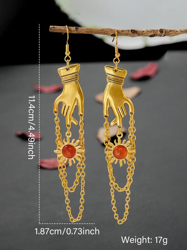 Vintage Hand & Flower Design Dangle Earrings, Punk Style Chain Decor Drop Earrings for Women, Trendy Exquisite Jewelry for Party, Daily Decor