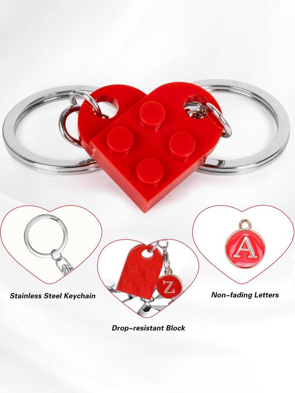 Couples Keychain Set with 26 Letters Charms, 1 Set Matching Couple Heart Keychain for Boyfriend Girlfriend, Trendy All-match & Exquisite Keychain for Gift for Back To School Wear