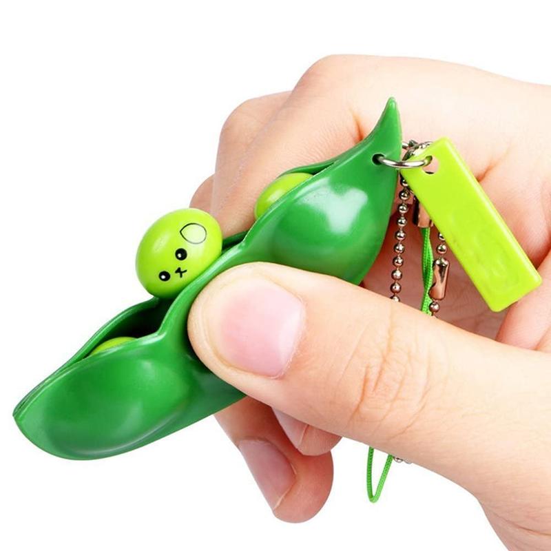 Decorative Keychain, Squeeze-a-Bean Stress Relieving Playful Charms, Extrusion Edamame Pea Keychain for Mobile Phones and Keys