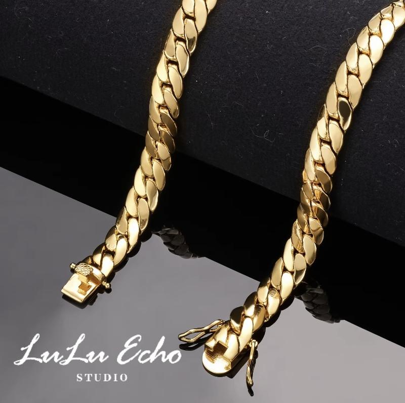 Men Curb Chain Necklace,Chunky Double Tight Cuban Link Hip Hop Neck Chains for Men Boys and Cool girls 6MM 8.8MM 9.6MM 16