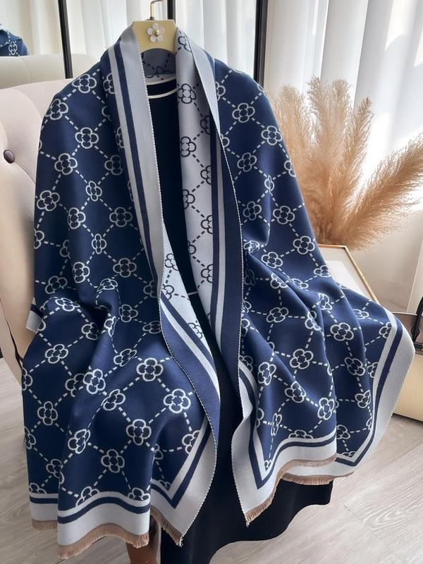 Boho Style All Over Pattern Tassel Decor Shawl, Casual Soft Warm Contrast Binding Scarf for Fall & Winter, Fashion Accessories for Women & Men, Gifts for Girlfriend, Birthday Gift for Her