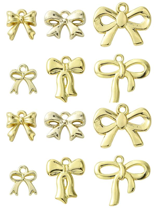 Bowknot Design Alloy Pendant, 12pcs set Fashionable DIY Jewelry Accessories for Earrings Necklace Bracelet Making, Trendy All-match & Exquisite DIY Jewelry for Birthday Gift