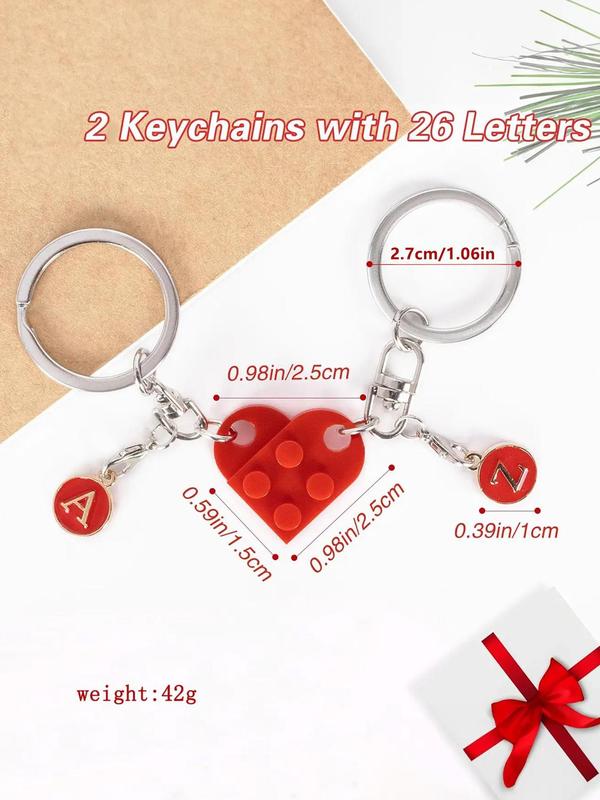 Couples Keychain Set with 26 Letters Charms, 1 Set Matching Couple Heart Keychain for Boyfriend Girlfriend, Trendy All-match & Exquisite Keychain for Gift for Back To School Wear