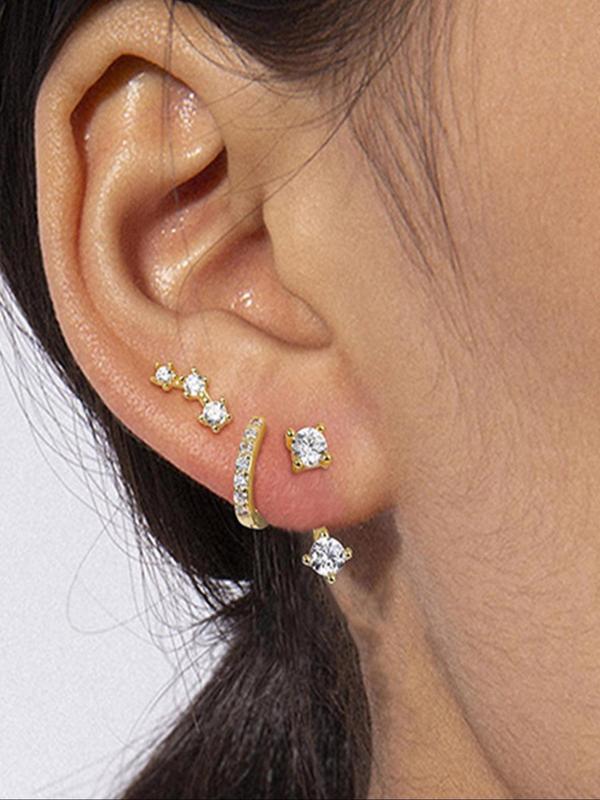 Women's Elegant Rhinestone Decorated Stud & Hoop Earrings, Trendy Exquisite Earrings, Chic Gorgeous Jewelry As Gift for Girlfriend