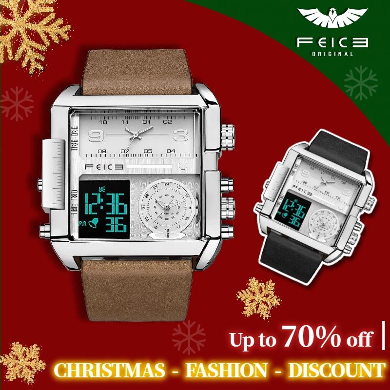 FEICE Multifunctional Square Men's Watch 2024 New Personality Large Dial Fashion Sports Watch Luminous Waterproof Rare Watch Silver