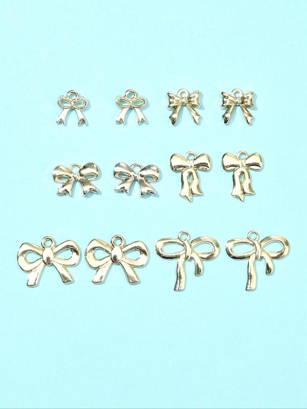 Bowknot Design Alloy Pendant, 12pcs set Fashionable DIY Jewelry Accessories for Earrings Necklace Bracelet Making, Trendy All-match & Exquisite DIY Jewelry for Birthday Gift