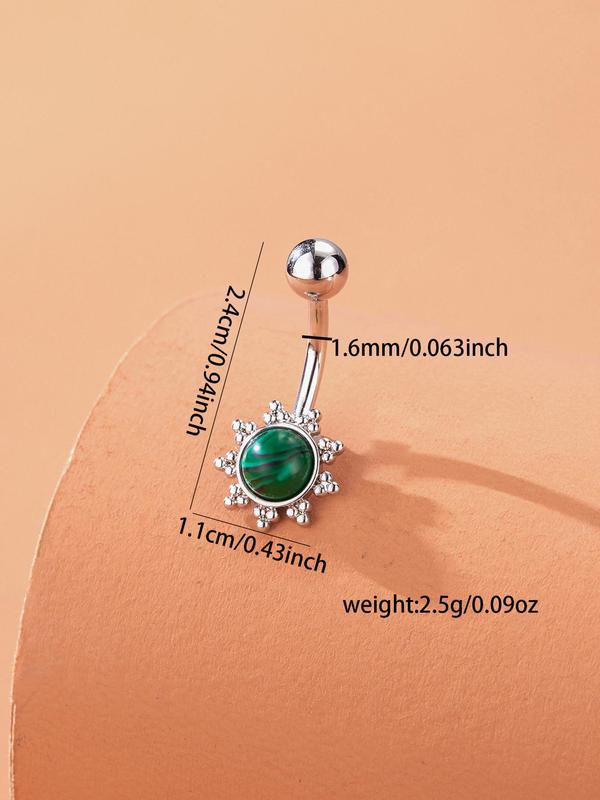 Fashion Turquoise Flower Decor Belly Ring, Casual Stainless Steel Body Jewelry for Women, Elegant All-match Fashion Accessories for Daily Wear