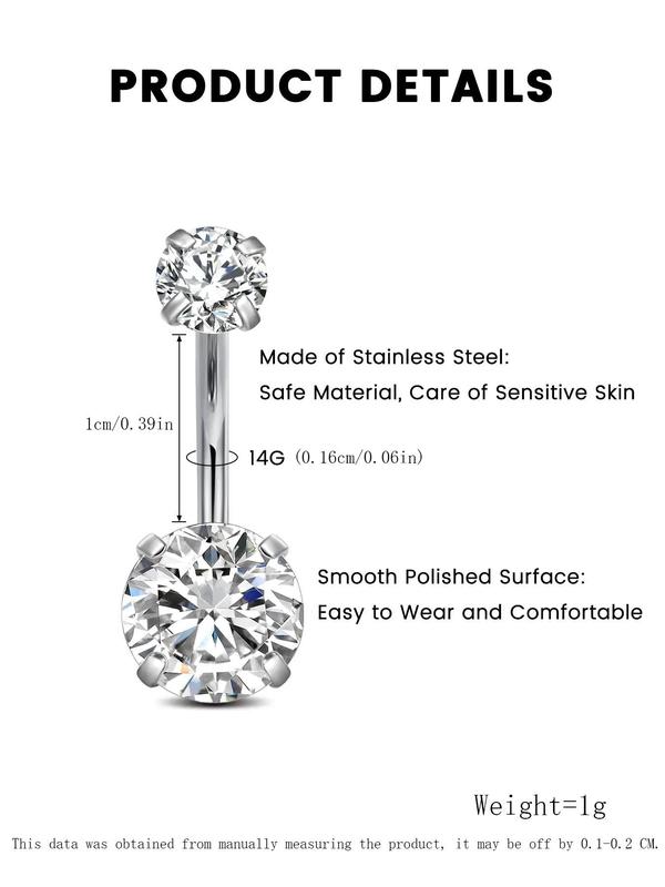  2pcs set Unisex Rhinestone Decorated Belly Ring, Casual Trendy Belly Ring, Body Jewelry for Daily & Party for Men & Women