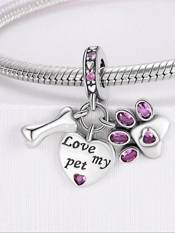 Cute Puppy Paw Design & Heart & Bone Shaped Charm, Rhinestone Decorated Dangle Charm, Suitable for Bracelet & Necklace Making, DIY Jewelry Making Accessories for Women & Girls