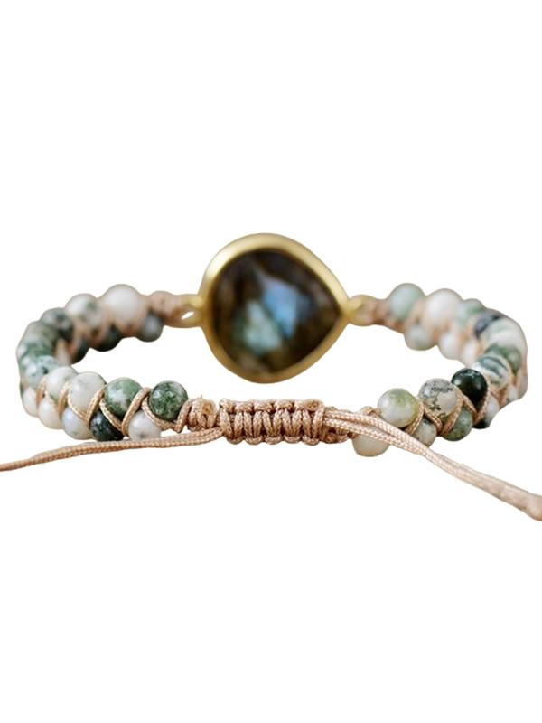 Boho Style Natural Stone Braided Bracelet, Adjustable Braided Bracelet for Women & Men, Fashion Accessories for Daily Wear