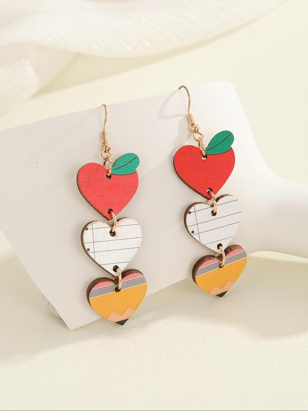 Cute Heart Shaped Apple Design Dangle Earrings,  Luxury Jewelry, Fashionable Jewelry for Women, Trendy All-match & Exquisite Jewelry for Birthday Gift