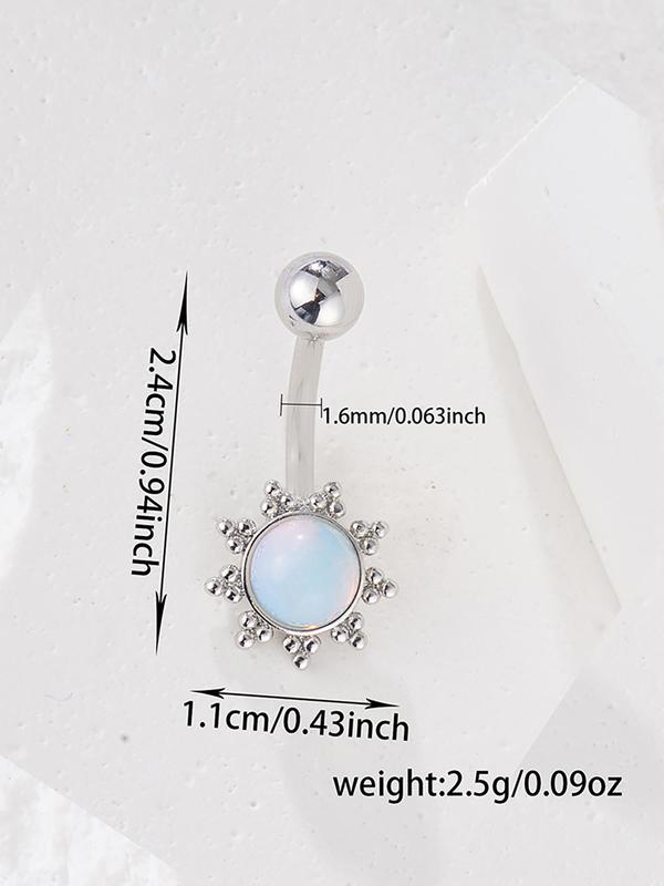 Fashion Turquoise Flower Decor Belly Ring, Casual Stainless Steel Body Jewelry for Women, Elegant All-match Fashion Accessories for Daily Wear