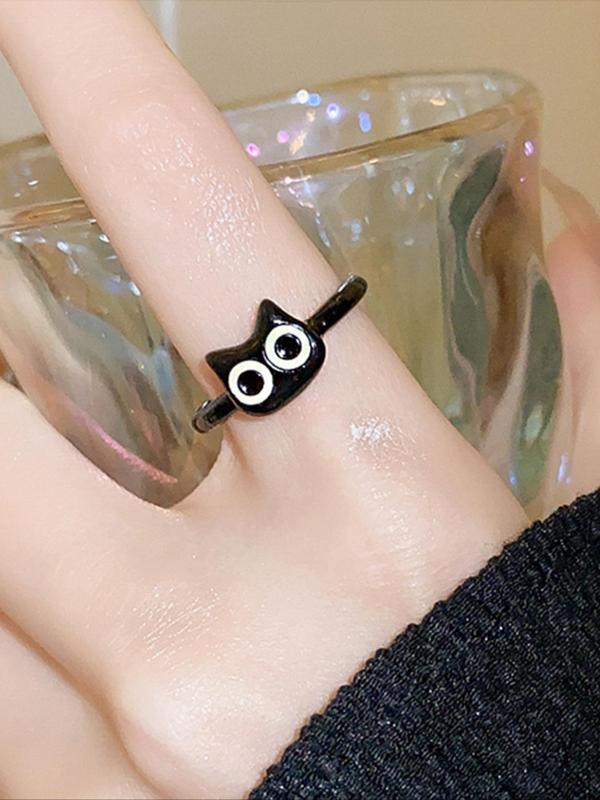 Minimalist Cute Cat Design Cuff Ring for Women, 2024 Trendy Animal Theme Alloy Ring, Personalized Fashion Matching Dainty Jewelry Accessories