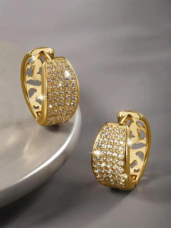 Elegant Rhinestone Decorated Hoop Earrings, Fashionable Jewelry for Women for Party, Daily Clothing Decor, Trendy All-match & Exquisite Jewelry for Birthday Gift