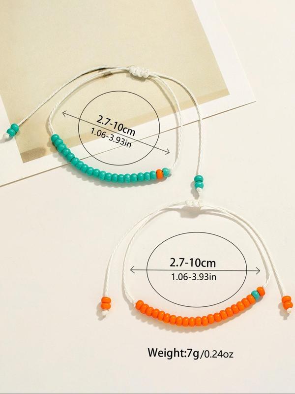 Couple Boho Style Beaded Bracelet, 2pcs set Fashion Colorblock Beaded Pull Adjustable Bracelet for Women & Men, Trendy Matching Jewelry Accessories for Party and Daily Life