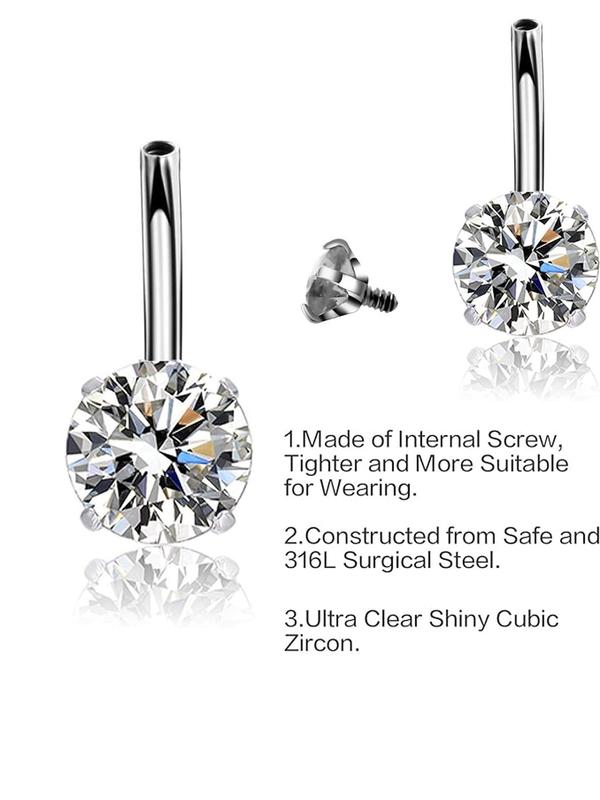  2pcs set Unisex Rhinestone Decorated Belly Ring, Casual Trendy Belly Ring, Body Jewelry for Daily & Party for Men & Women