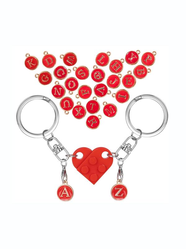 Couples Keychain Set with 26 Letters Charms, 1 Set Matching Couple Heart Keychain for Boyfriend Girlfriend, Trendy All-match & Exquisite Keychain for Gift for Back To School Wear