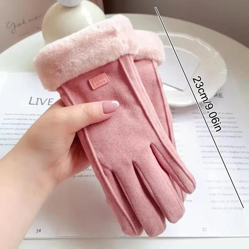 Women's Solid Color Touch Screen Riding Gloves, 1 Pair Warm & Plush Riding Gloves, Thick & Cute Women's Cold & Windproof Gloves