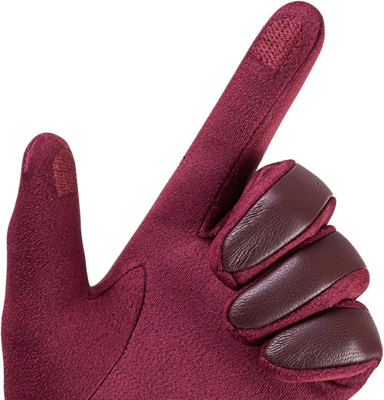 Winter Fashion Leather Gloves for Women, Touch Screen  Lined Outdoor Windproof Warm Suede Driving Dress Gloves