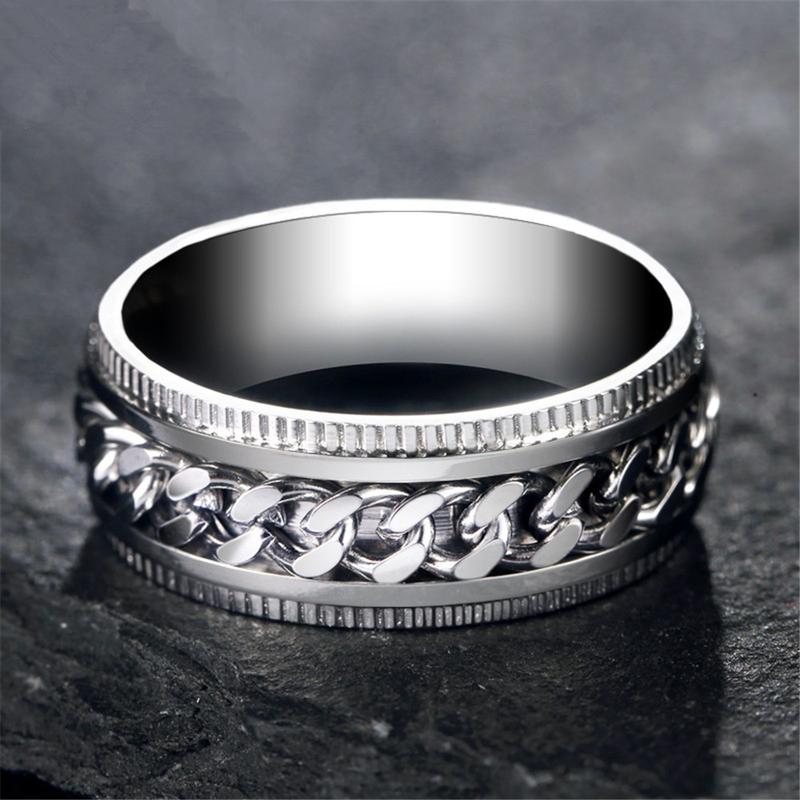 Men's Vintage Stainless Steel Link Anxiety Ring Simple Punk Fashion Chain Turnable Ring