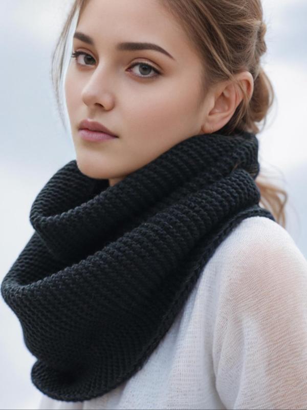 Women's Solid Color Knit Scarf, Casual Soft Warm Thickened Neck Warmer for Fall & Winter, Fashion Accessories for Women & Girls