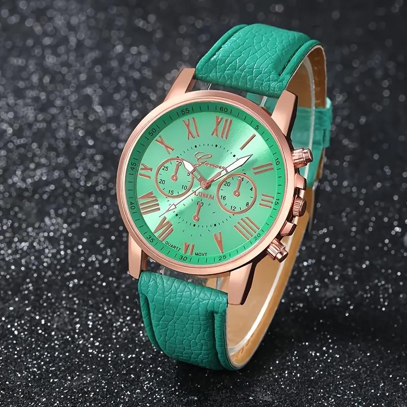 Fashionable 10-Piece Quartz Wrist Watch Set for Men and Women  Round Zinc Alloy Case, PU Leather Band, Non-, Assorted Colors