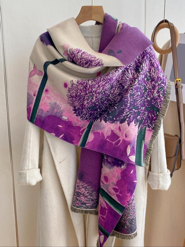 Floral Pattern Double Sided Thickened Scarf, Casual Soft Warm Shawl for Fall & Winter, Fashion Accessories for Women & Men