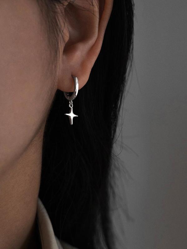 Hip Hop Punk Cross Star Design Dangle Earrings As Lovers Day Gift, Simple Casual Copper Jewelry for Women and Men, Fashion Accessories for Party, Daily Clothing Decor