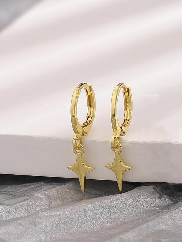 Hip Hop Punk Cross Star Design Dangle Earrings As Lovers Day Gift, Simple Casual Copper Jewelry for Women and Men, Fashion Accessories for Party, Daily Clothing Decor