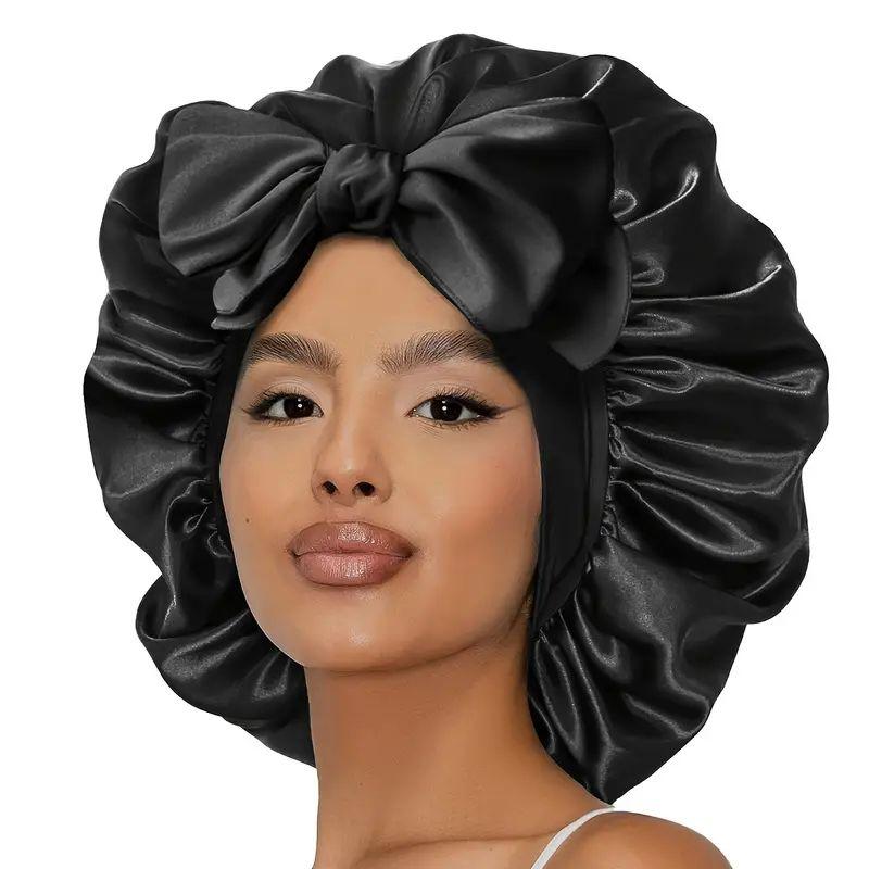 Sleeping Bonnet Outside Silk Stain Adjustable Straps Hair Bonnet With Tie Band Bonnets For Women Natural Curly Hair