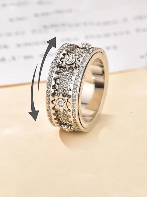 Creative Mechanical Gear Design Cuff Ring, Rhinestone Decorated Ring for Women & Men, Fashion Jewelry for Party, Daily Decor, Trendy All-match & Exquisite Jewelry for Birthday Gift