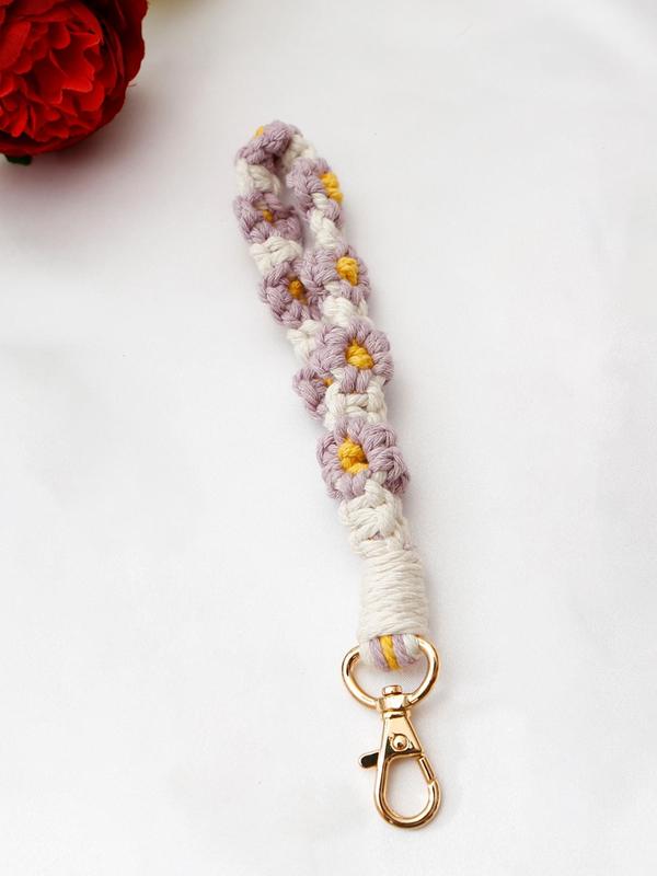 Flower Crochet Design Wristlet Keychain Hook As Gift for Girlfriend, Fashion Colorful Zinc Alloy Car Keychain, Cute Accessories Back To School, Car Accessories for Girls