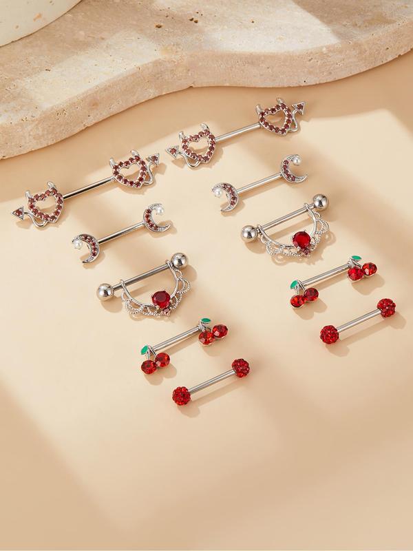 Fashionable Heart & Fruit & Moon Design Navel Rings, 10 Counts Casual Trendy Navel Piercing, Pierced Navel Body Jewelry for Party & Daily Clothing Decor