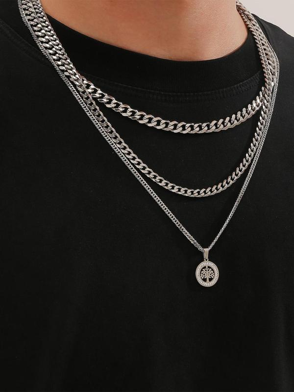 Simple Chains Necklace for Men, Summer Chains for Men, Plant Tree Design Pendant Necklace As Gift for Boyfriend, Hip 2024 New Trendy Hip Hop Stainless Steel Vintage Mens Jewelry,  Chains for Men