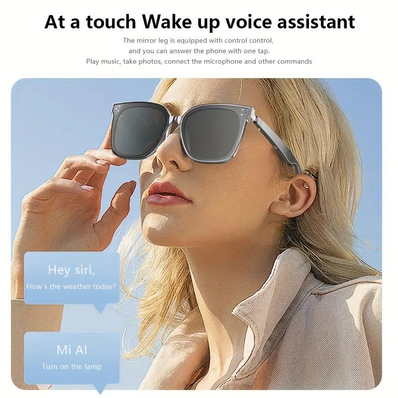 Smart glasses, polarized sunglasses with Bluetooth speaker for listening to music, driving voice navigation, sports outdoor UV protection and voice control, unisex (grey lenses)