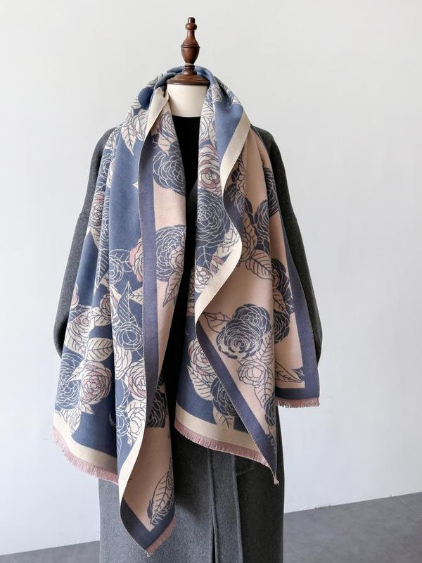 Vintage Floral Pattern Shawl, Casual Soft Warm Long Scarf for Fall & Winter, Fashion Accessories for Women & Men