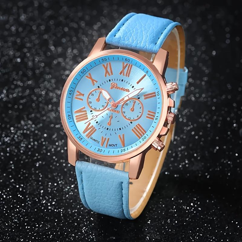 Fashionable 10-Piece Quartz Wrist Watch Set for Men and Women  Round Zinc Alloy Case, PU Leather Band, Non-, Assorted Colors