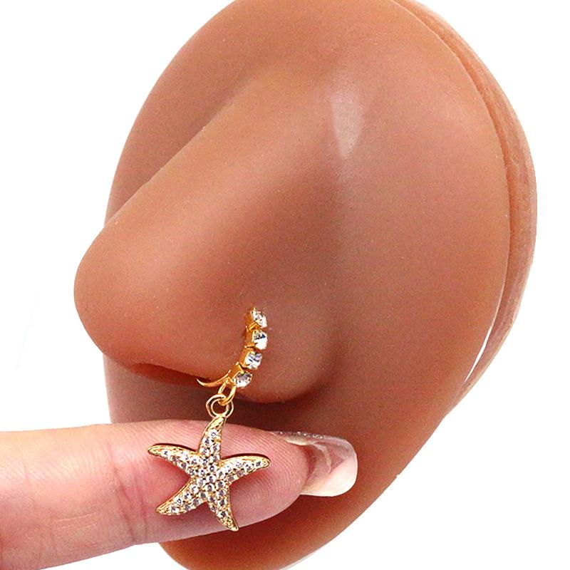 1 Piece 22G CZ Dangle Nose Rings Stainless Steel Nose Studs Crystal Butterfly Fish Bee Stars Moon Starfish Leaf Dangling Hoop Surgical Piercing Body Jewelry Bone Nostrial Tragus Studs Fashion Dainty for Women Unisex