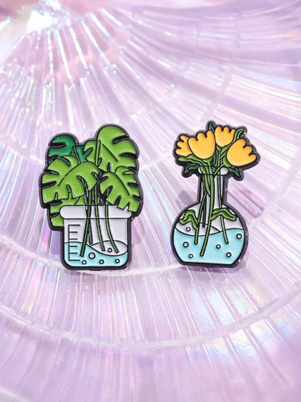 Cartoon Plant Potted Design Brooch, 5pcs Cute Plant Brooches for Party, Daily Clothing Decor, Trendy Exquisite Brooches for Birthday Gift