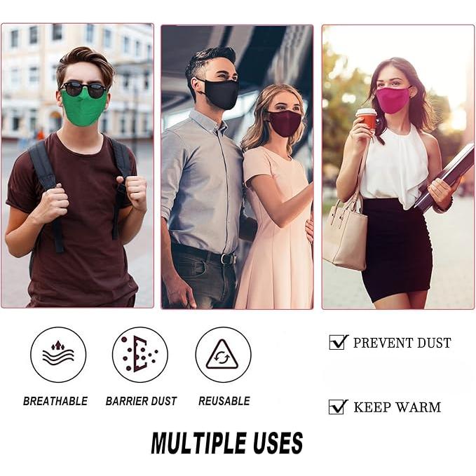 Washable Reusable Cloth Face Masks for Women Men - Breathable Face Mask with Nose Wire and Filter Pocket for Adult